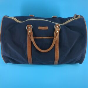 Hook & Albert Navy Blue Canvas Leather Weekender Duffle Travel Bag 21" Luxury
